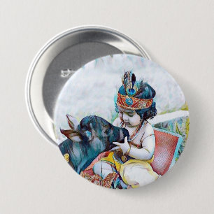 Badge Rond 7,6 Cm mignon lord krishna avec un autocollant rond class
