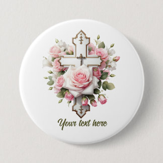 Badge Rond 7,6 Cm Mignonne croix religieuse ajouter du texte
