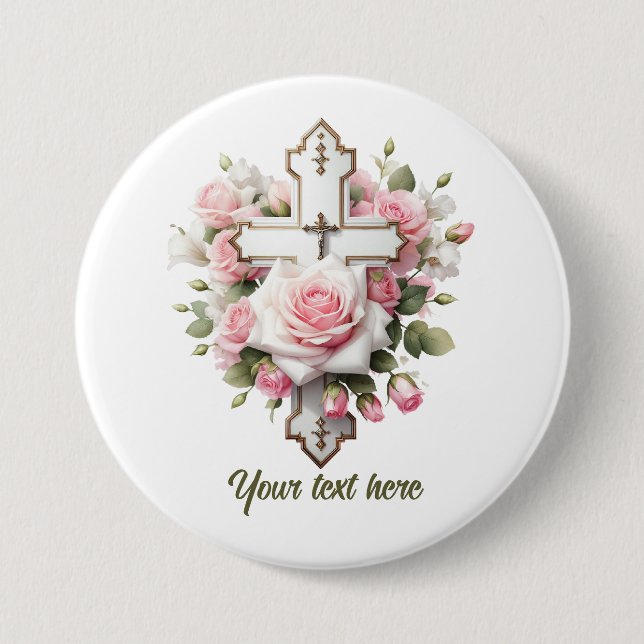 Badge Rond 7,6 Cm Mignonne croix religieuse ajouter du texte (Devant)