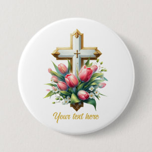Badge Rond 7,6 Cm Mignonne croix religieuse ajouter du texte
