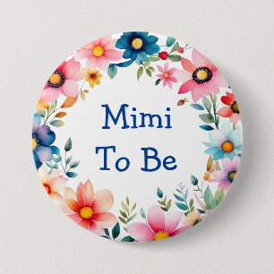 Badge Rond 7,6 Cm Mimi rose et bleu floral pour être Baby shower