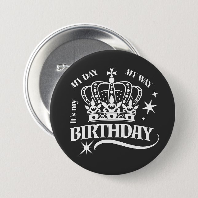 Badge Rond 7,6 Cm Minimal White Crown Birthday Quote Typography (Devant & derrière)