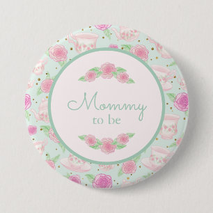 Badge Rond 7,6 Cm Mint Gold Tea Party maman pour être Baby shower