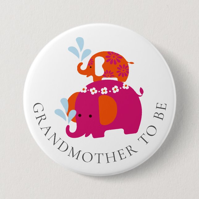 Badge Rond 7,6 Cm Mod Elephant Baby shower grand-mère à être (Devant)