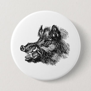 Badge Rond 7,6 Cm Modèle méchant vintage de défenses du sanglier W