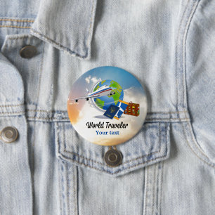 Badge Rond 7,6 Cm Modèle World Traveller