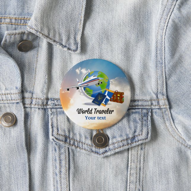 Badge Rond 7,6 Cm Modèle World Traveller (En situation)