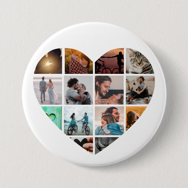 Badge Rond 7,6 Cm Modern Heart 14 Photo Collage Love Family (Devant)