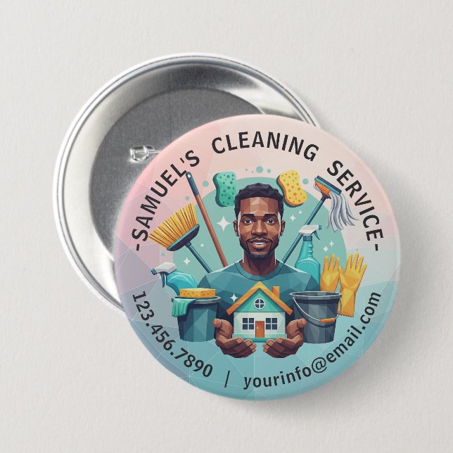 Badge Rond 7,6 Cm Modern House Cleaning Maid Service Housekeeping (Devant & derrière)