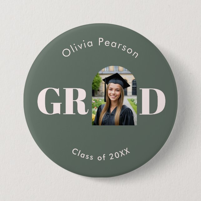 Badge Rond 7,6 Cm Modern Sage Green Pink Arch Photo Graduation (Devant)