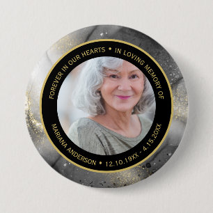 Badge Rond 7,6 Cm Moderne À jamais dans nos cœurs Mémorial Noir & Or