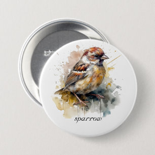 Badge Rond 7,6 Cm Moineau aquarelle rustique, personnalisé