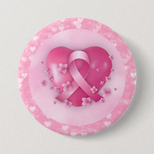 Badge Rond 7,6 Cm Mois de sensibilisation au cancer du sein Coeur