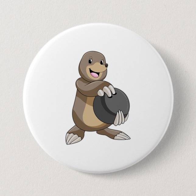 Badge Rond 7,6 Cm Mole à Bowling avec Bowling balle (Devant)
