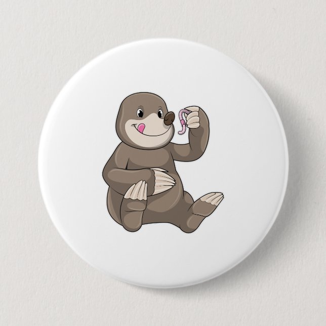 Badge Rond 7,6 Cm Mole avec ver de terre (Devant)