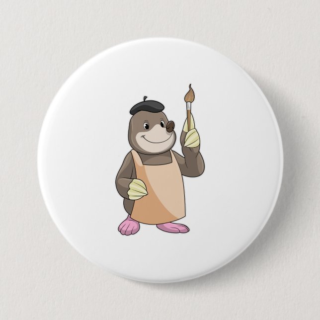 Badge Rond 7,6 Cm Mole comme Peintre avec pinceau (Devant)
