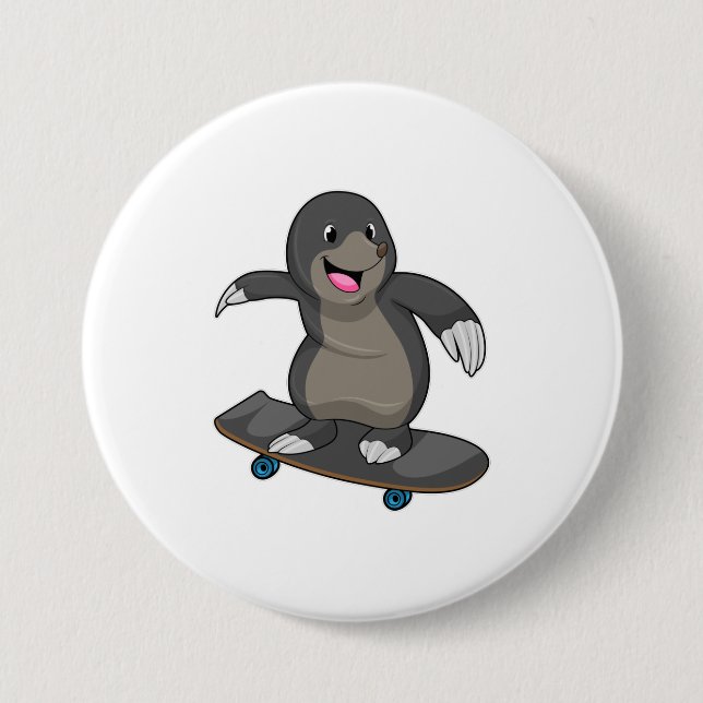 Badge Rond 7,6 Cm Mole en skate avec skateboard (Devant)