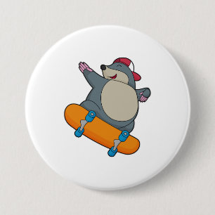 Badge Rond 7,6 Cm Mole en skate avec skateboard