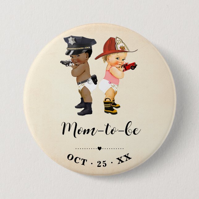 Badge Rond 7,6 Cm Mom to Be Little Recruit Baby Shower Button (Devant)