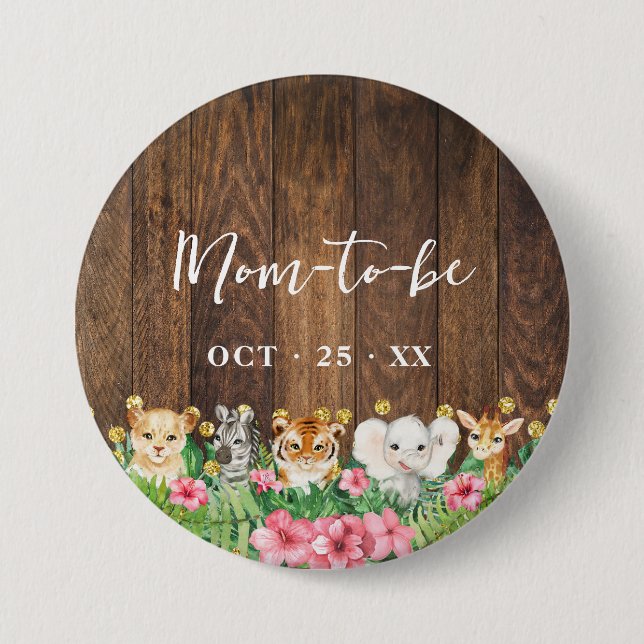 Badge Rond 7,6 Cm Mom to Be Rustic Pink Safari Baby Shower (Devant)