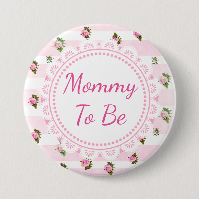 Badge Rond 7,6 Cm Mommy to Be Baby shower Bouton rose Roses (Devant)