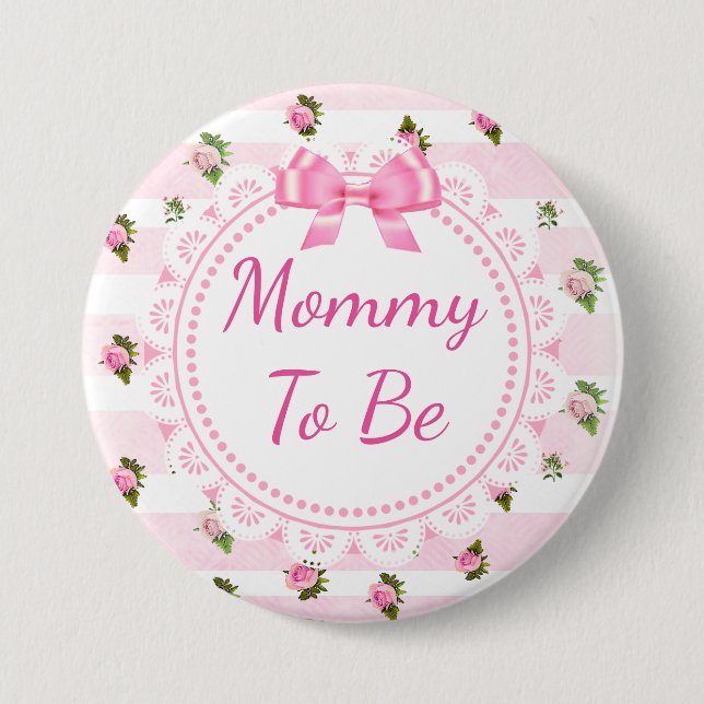 Badge Rond 7,6 Cm Mommy to Be Baby shower Bouton rose Roses (Devant)