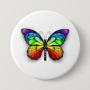 Badge Rond 7,6 Cm Monarque papillon arc-en-ciel