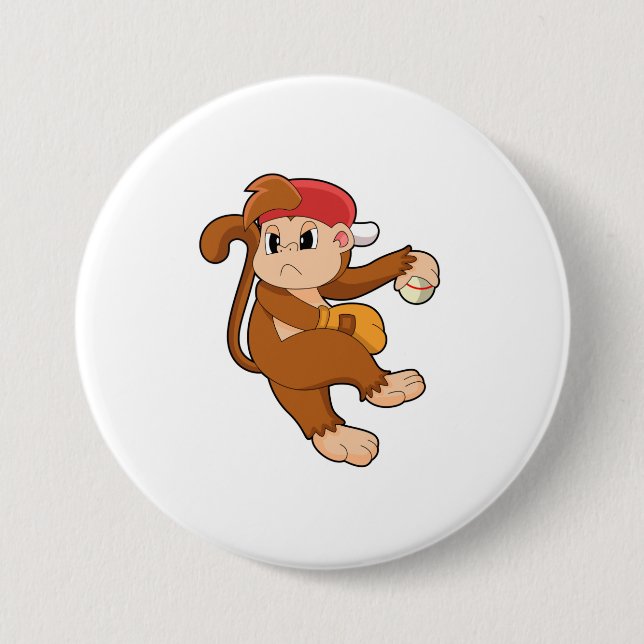 Badge Rond 7,6 Cm Monkey at baseball with baseball glove (Devant)