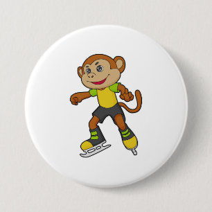 Badge Rond 7,6 Cm Monkey at Ice skating with Ice skates