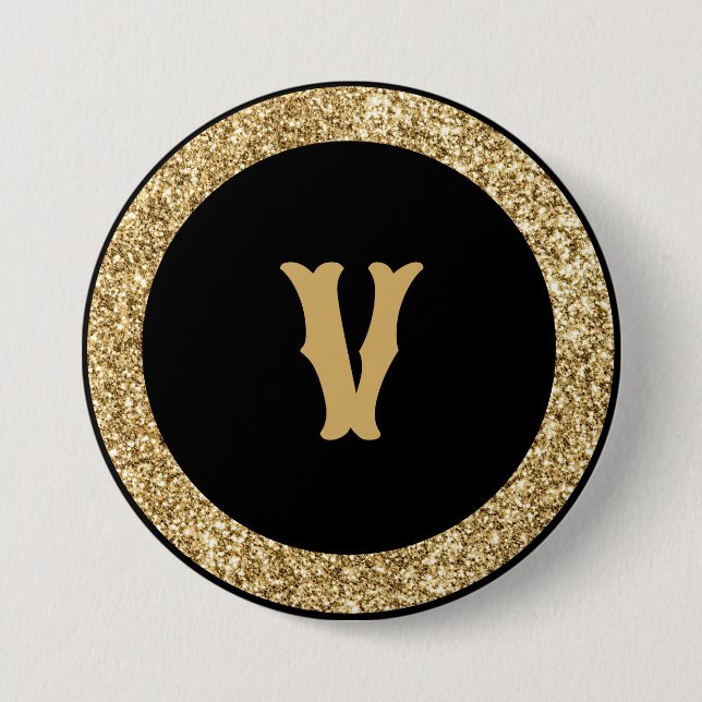Badge Rond 7,6 Cm Monogram V, élégant script doré (Devant)