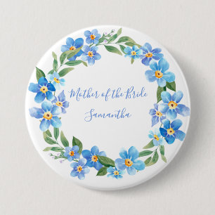 Badge Rond 7,6 Cm Monogramme Blue Jaune Floral Mariage Party Cadeau