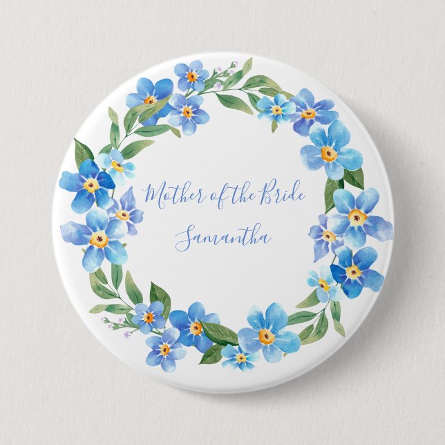 Badge Rond 7,6 Cm Monogramme Blue Jaune Floral Mariage Party Cadeau (Devant)
