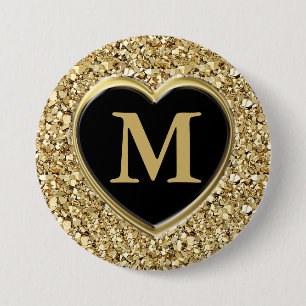 Badge Rond 7,6 Cm Monogramme de cristal Druzy - or métallique