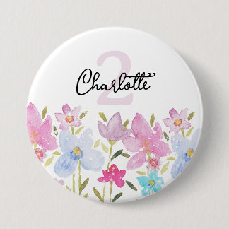 Badge Rond 7,6 Cm Monogramme de fleurs sauvages mignonnes aquarelles