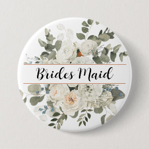 Badge Rond 7,6 Cm Monogramme floral blanc français et verdure