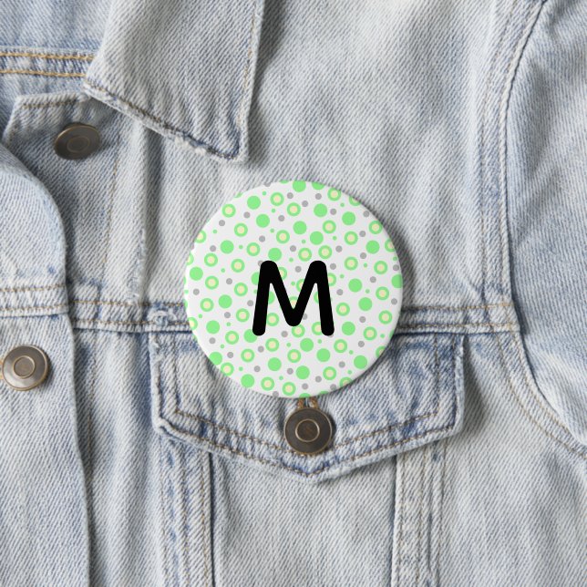 Badge Rond 7,6 Cm Monogramme Green Cream Gris Pois (En situation)