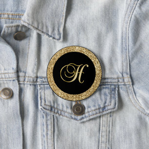 Badge Rond 7,6 Cm Monogramme H, élégant script doré