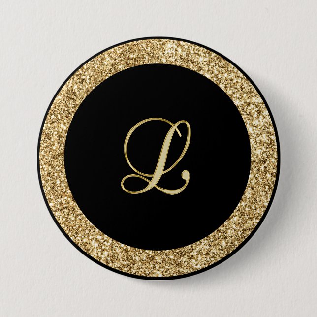 Badge Rond 7,6 Cm Monogramme L écriture dorée (Devant)