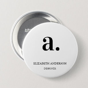 Badge Rond 7,6 Cm Monogramme noir blanc minimaliste Élégant moderne