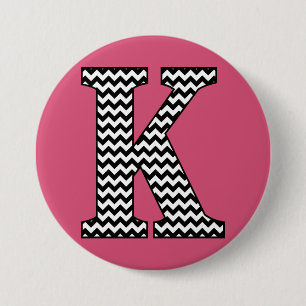 Badge Rond 7,6 Cm Monogramme noir et blanc Chevron "K"