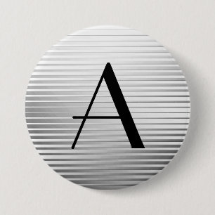 Badge Rond 7,6 Cm Monogrammes Art Déco Satin Argent