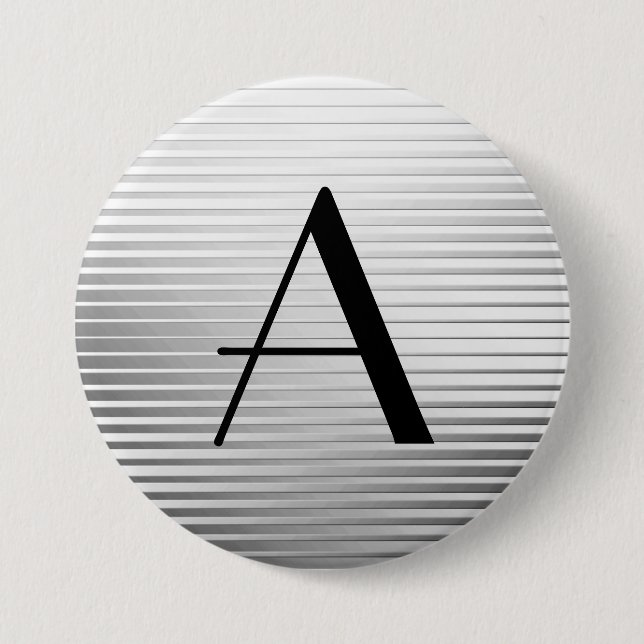 Badge Rond 7,6 Cm Monogrammes Art Déco Satin Argent (Devant)