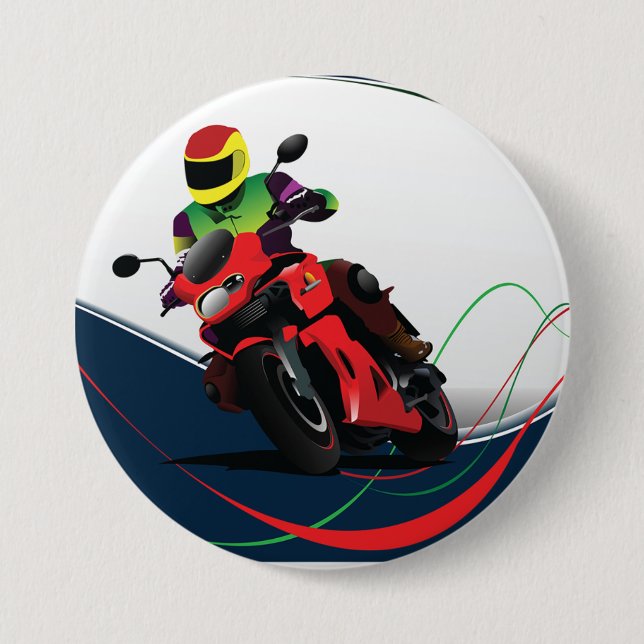 Badge Rond 7,6 Cm Monte d'une moto rouge (Devant)