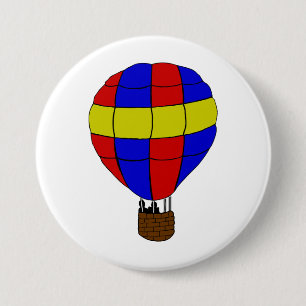 Badge Rond 7,6 Cm Montgolfière rouge, bleue et jaune
