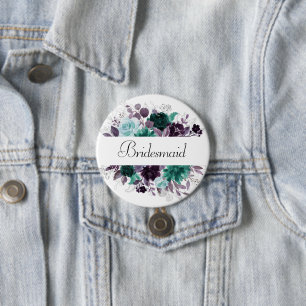 Badge Rond 7,6 Cm Moody Boho   Teal and Purple Floral Bridal Party