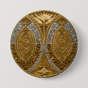 Badge Rond 7,6 Cm Motif Art Déco Argent et Or