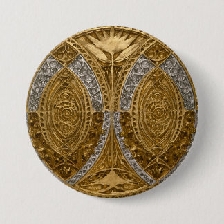 Badge Rond 7,6 Cm Motif Art Déco Argent et Or