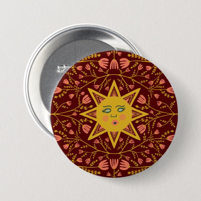 Badge Rond 7,6 Cm Motif Boho Burgundy (Devant & derrière)