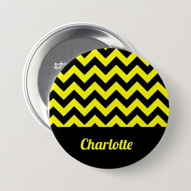 Badge Rond 7,6 Cm Motif chevron jaune et noir personnalisable (Devant & derrière)