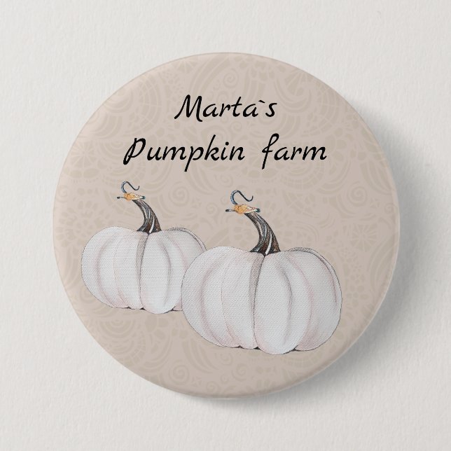 Badge Rond 7,6 Cm Motif d'aquarelle Citrouille blanc (Devant)